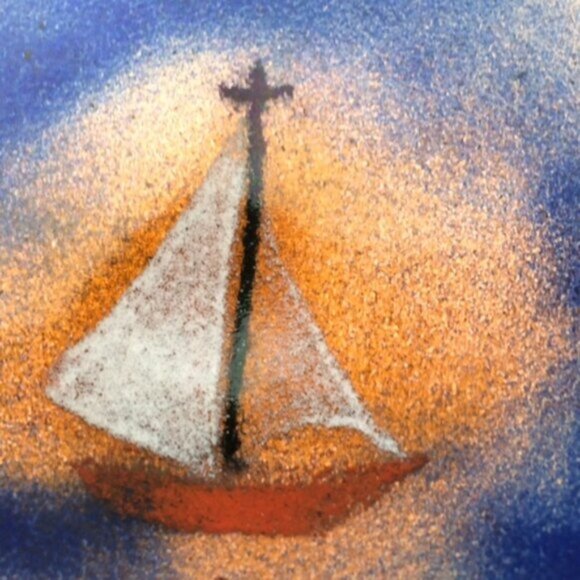 Small Enamel on Copper Sailboat Plate Trinket Dish Artisan Made Nautical Signed - Picture 13 of 16